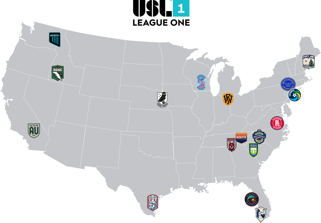 Map of location of all USL League One clubs